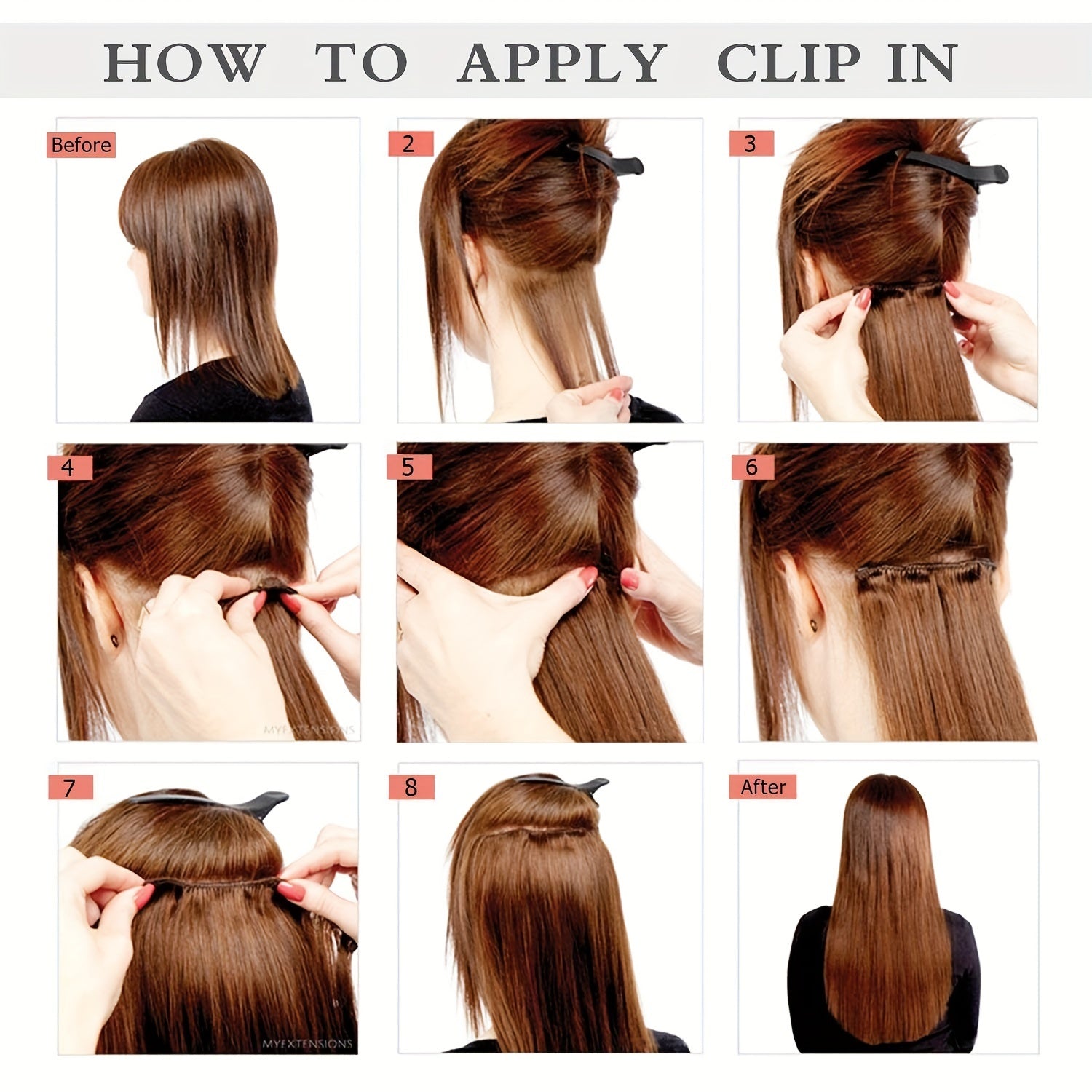 Kinky Straight Clip In Wig Extensions Full Head Yaki Straight Clips In For Women Synthetic Wig 7Pcs Wig Accessories